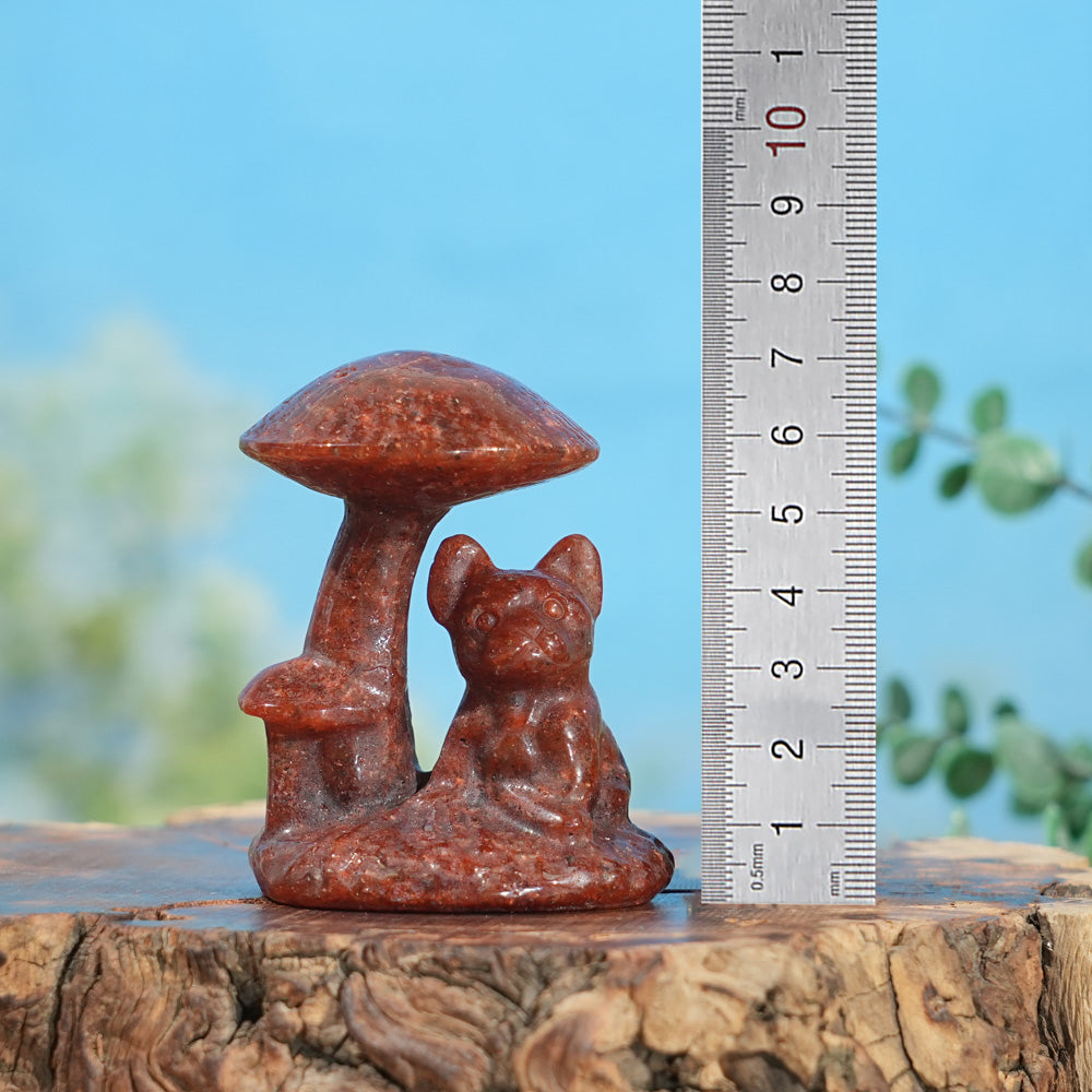 Natural Crystal Carving Mushroom with French Bulldog