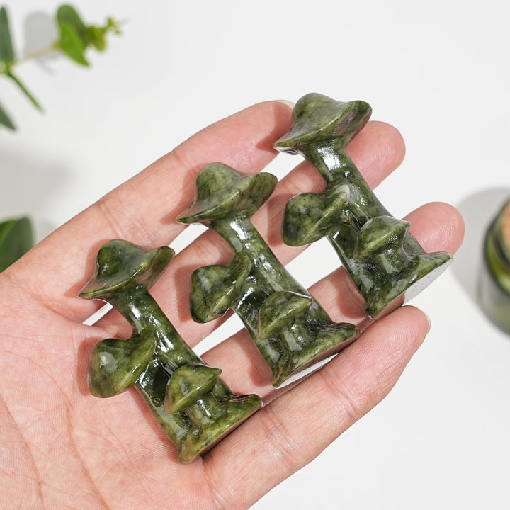 Natural Crystal Serpentine Triple Mushroom Carving