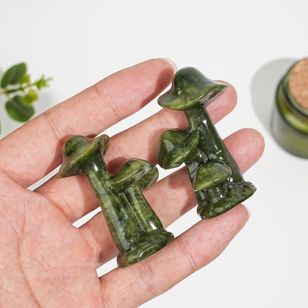 Natural Crystal Serpentine Triple Mushroom Carving