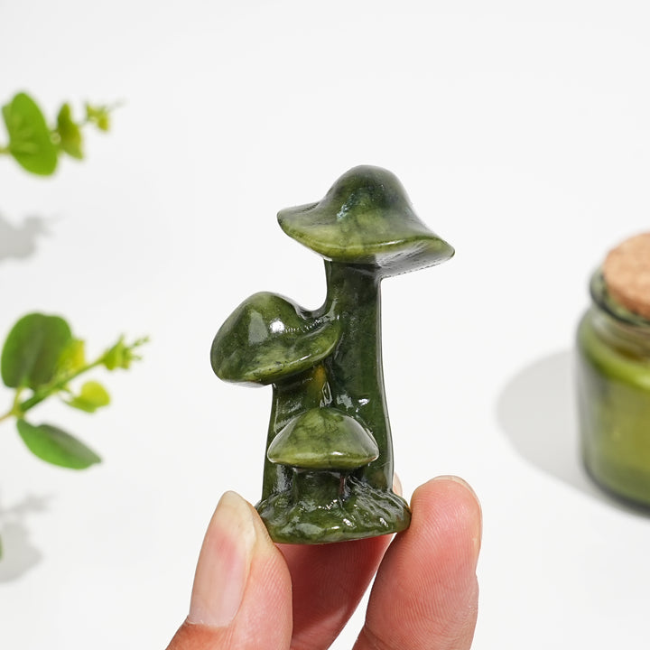 Natural Crystal Serpentine Triple Mushroom Carving