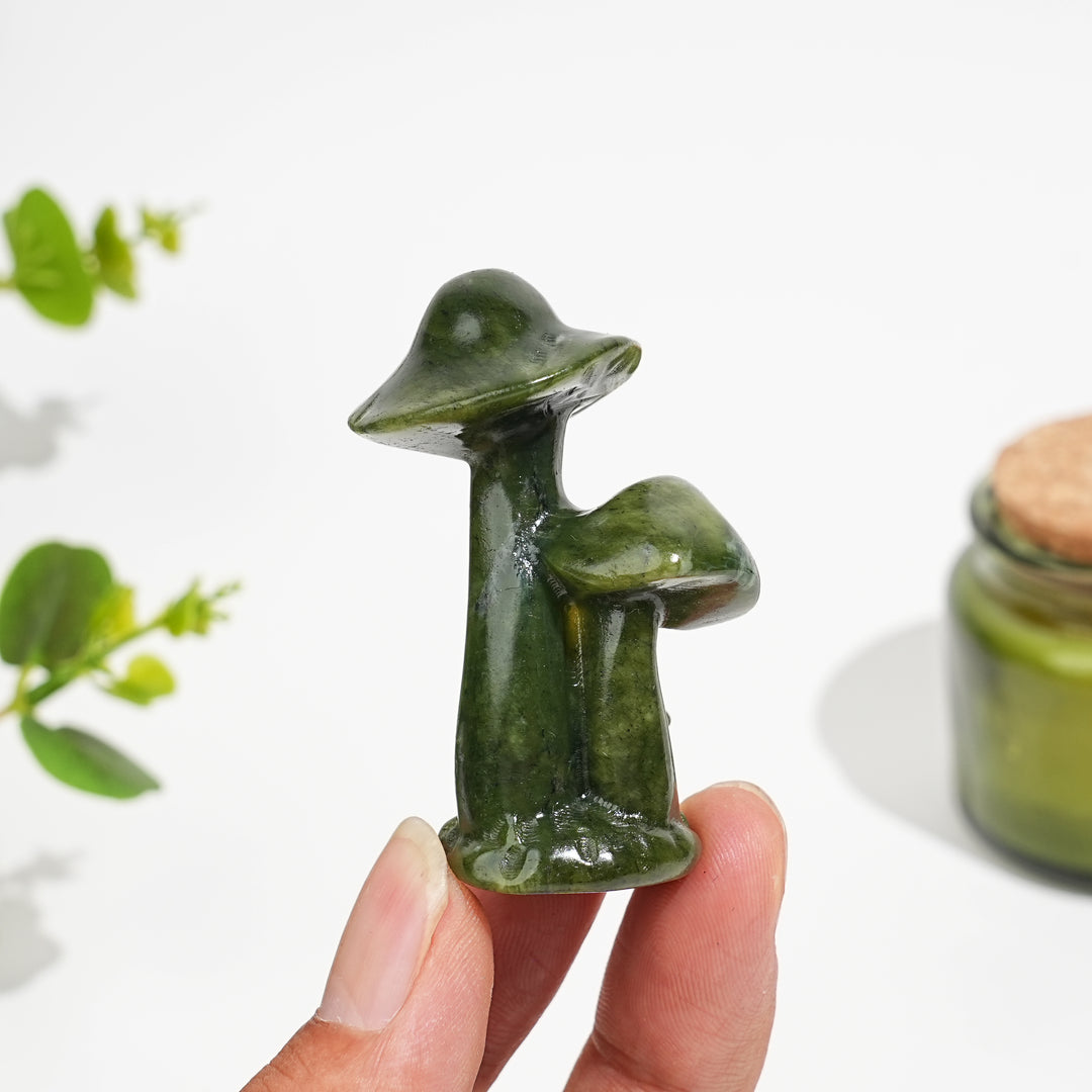 Natural Crystal Serpentine Triple Mushroom Carving
