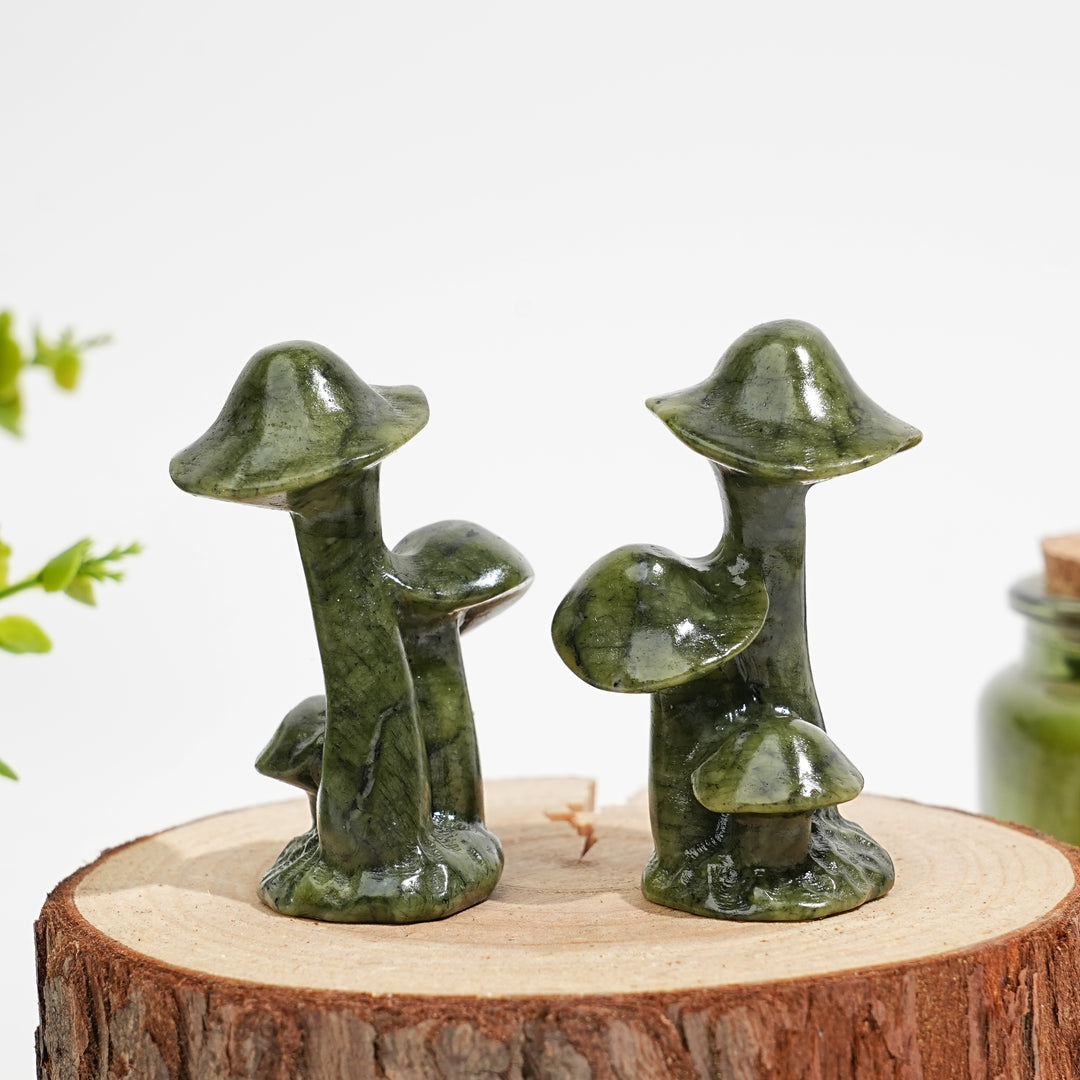 Natural Crystal Serpentine Triple Mushroom Carving