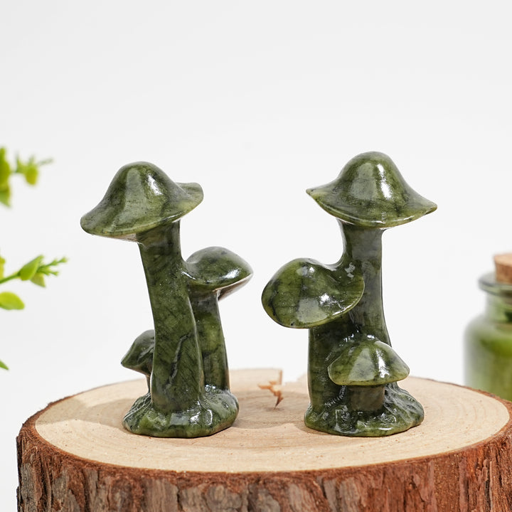 Natural Crystal Serpentine Triple Mushroom Carving