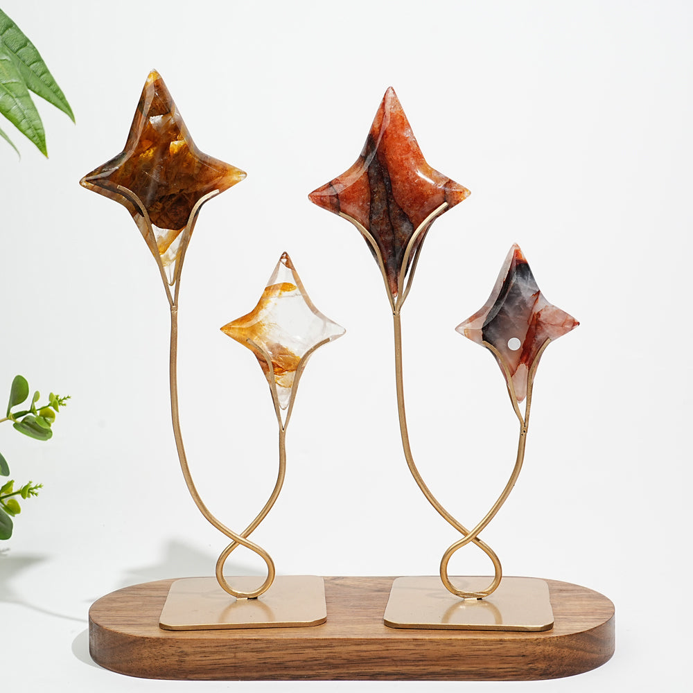 Unique,A Slightly Imperfect Natural Crystal Twin Star Carving With Stand