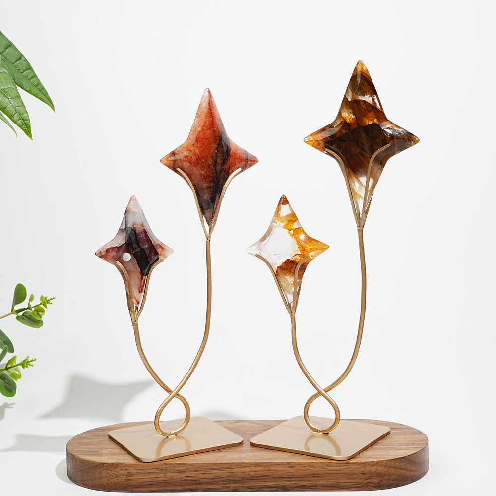 Unique,A Slightly Imperfect Natural Crystal Twin Star Carving With Stand