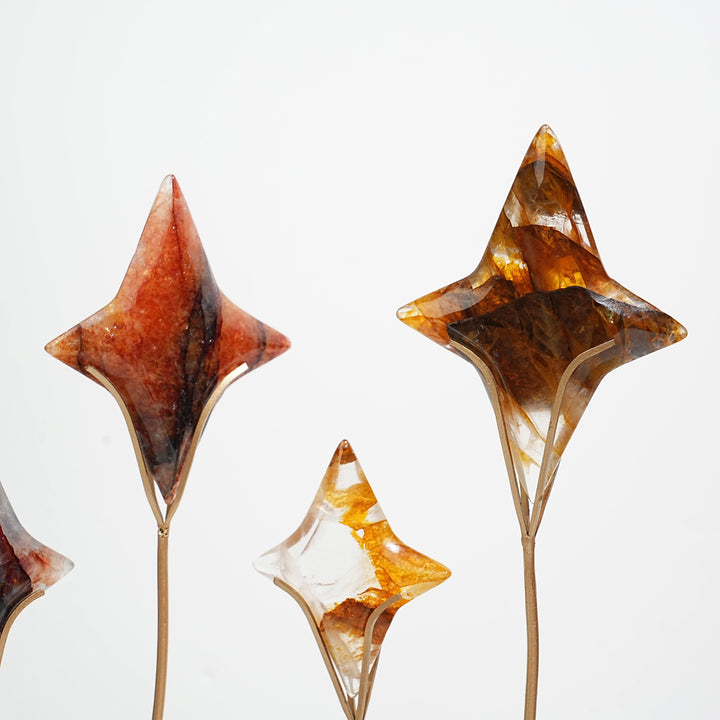 Unique,A Slightly Imperfect Natural Crystal Twin Star Carving With Stand