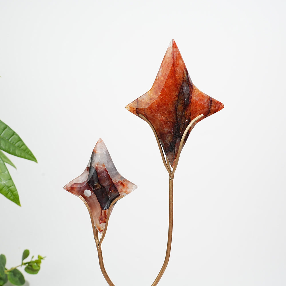 Unique,A Slightly Imperfect Natural Crystal Twin Star Carving With Stand
