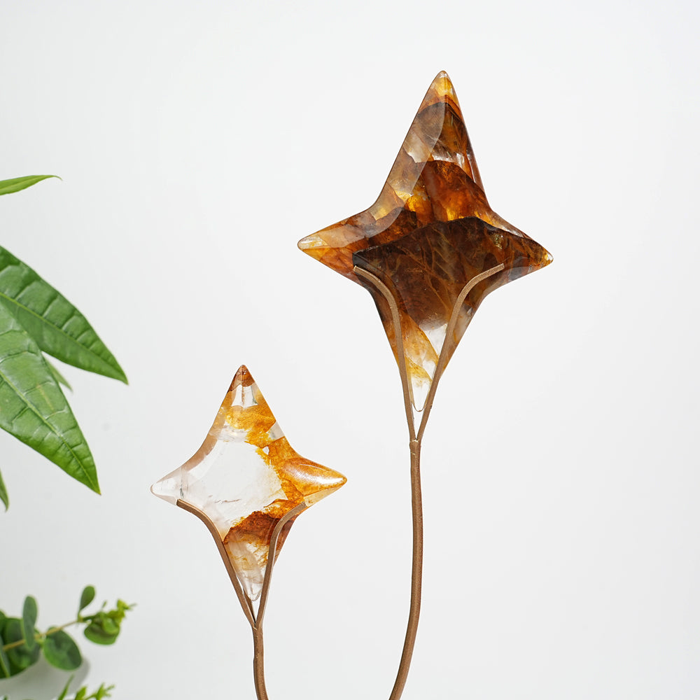 Unique,A Slightly Imperfect Natural Crystal Twin Star Carving With Stand