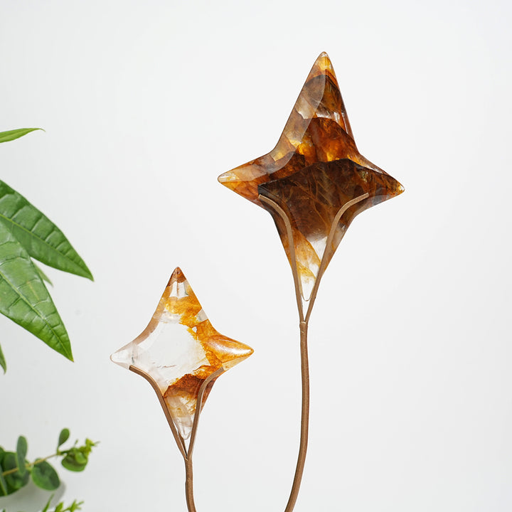 Unique,A Slightly Imperfect Natural Crystal Twin Star Carving With Stand