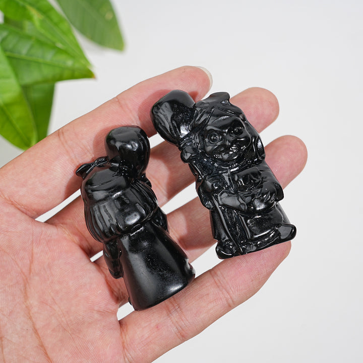 Natural Crystal Black Obsidian Broom Witch