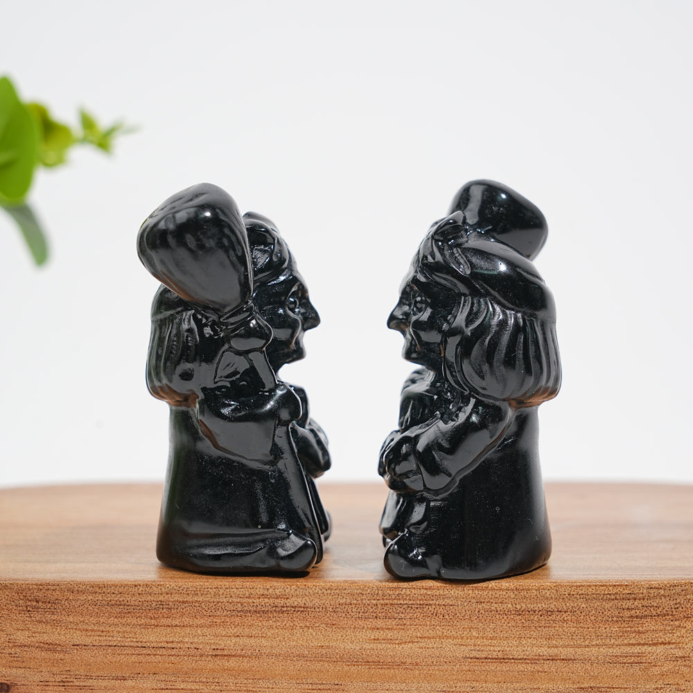 Natural Crystal Black Obsidian Broom Witch