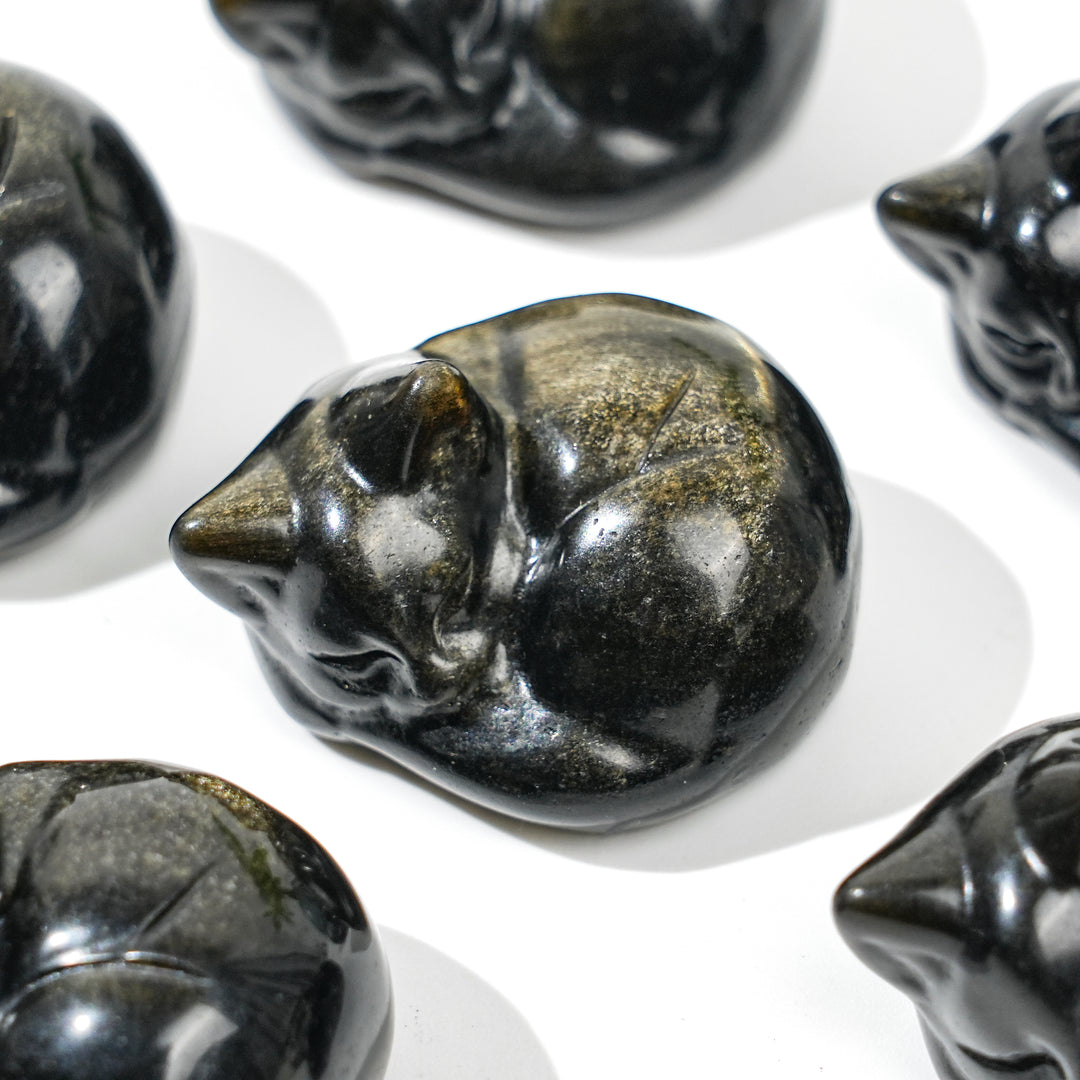 Natural Golden Obsidian Sleeping Cat