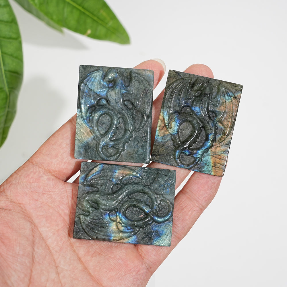 A Slightly Imperfect Natural Crystal Carving Labradorite Dragon Plaque