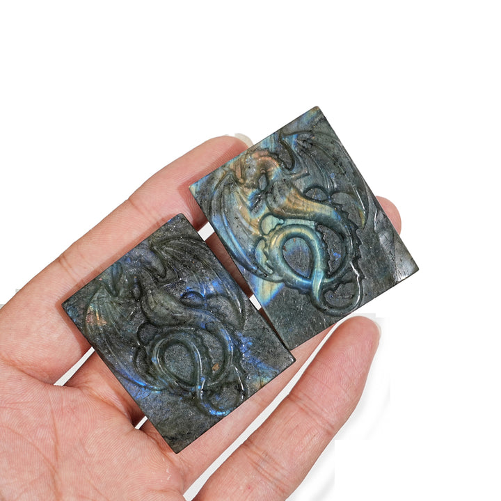 A Slightly Imperfect Natural Crystal Carving Labradorite Dragon Plaque