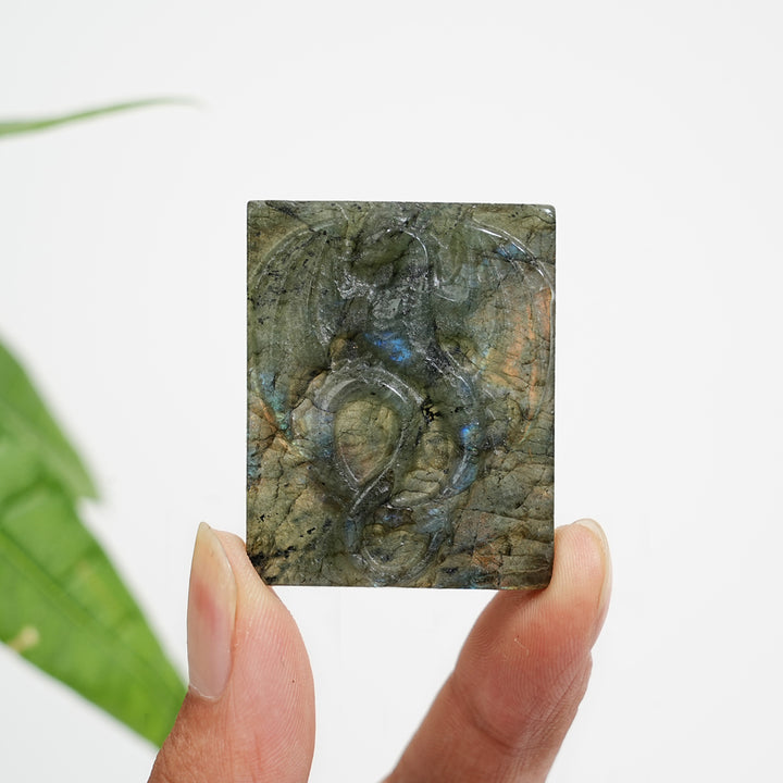 A Slightly Imperfect Natural Crystal Carving Labradorite Dragon Plaque