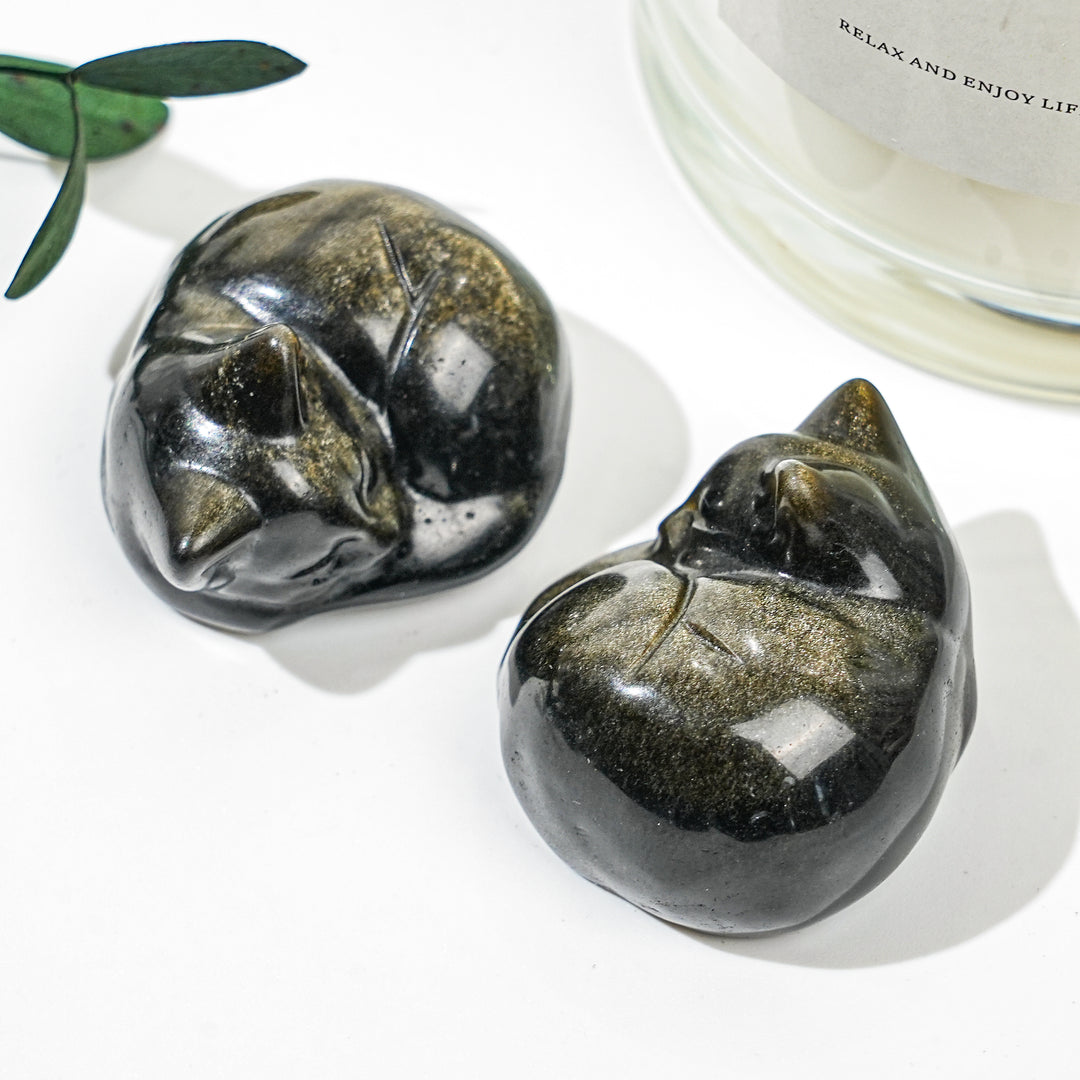 Natural Golden Obsidian Sleeping Cat