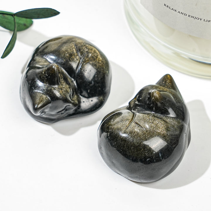 Natural Golden Obsidian Sleeping Cat