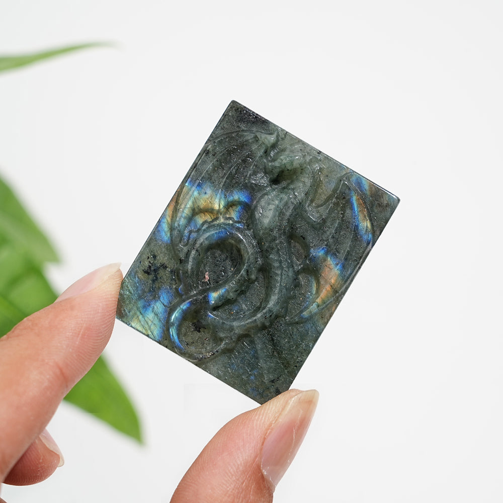 A Slightly Imperfect Natural Crystal Carving Labradorite Dragon Plaque