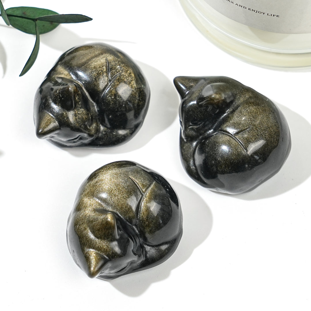 Natural Golden Obsidian Sleeping Cat