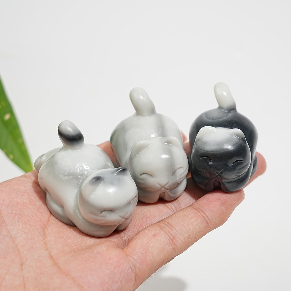 Natural Crystal Carving Chubby Coin Cat
