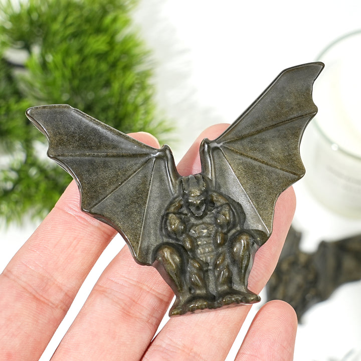 Natural Carving Golden Obsidian Gargoyle
