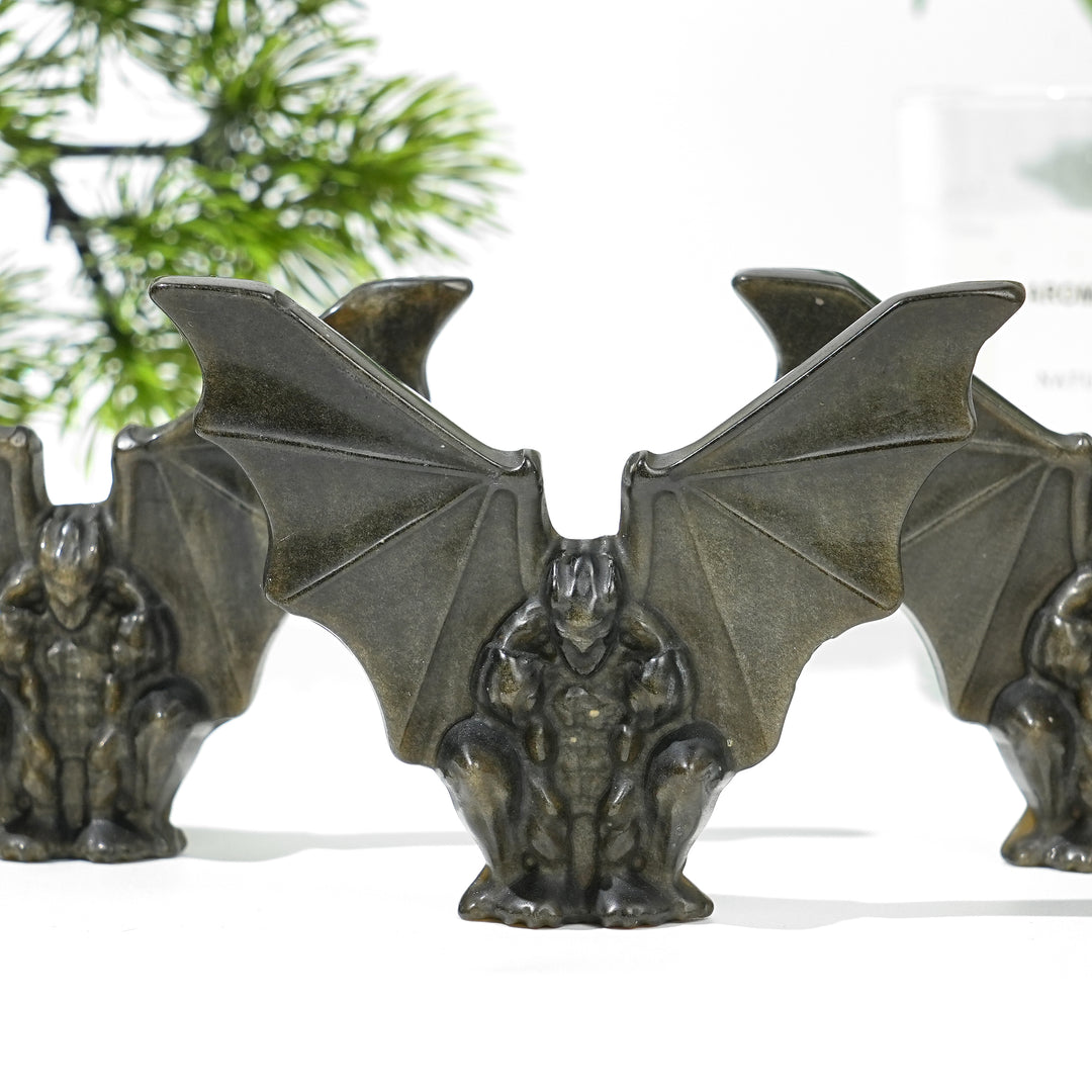 Natural Carving Golden Obsidian Gargoyle