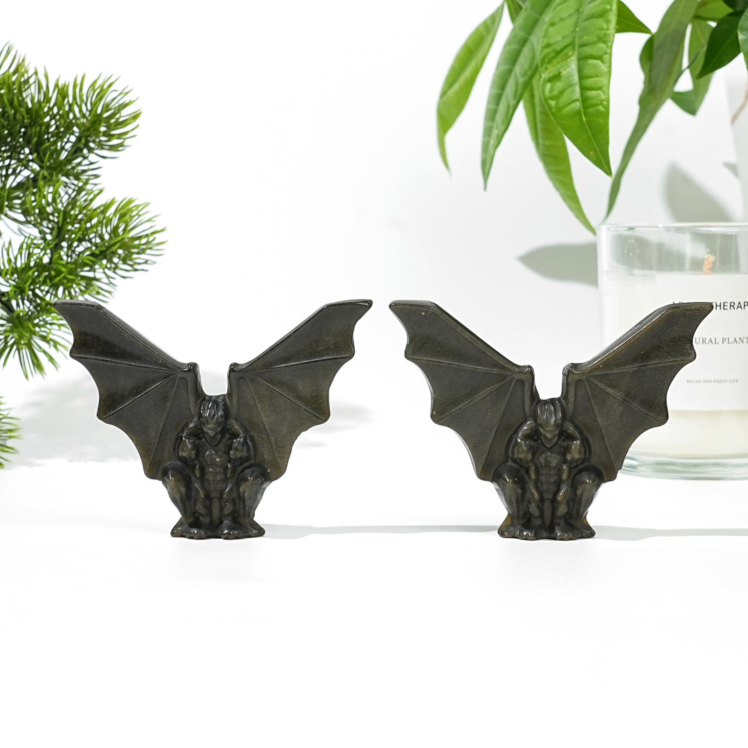 Natural Carving Golden Obsidian Gargoyle