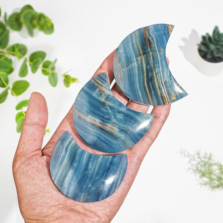 Natural Crystal Lemurian Aquatine Calcite Crescent Moon