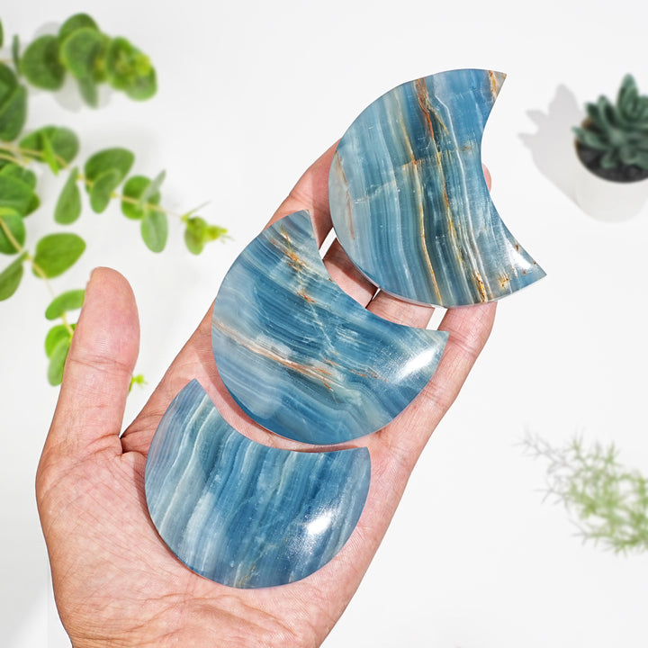 Natural Crystal Lemurian Aquatine Calcite Crescent Moon