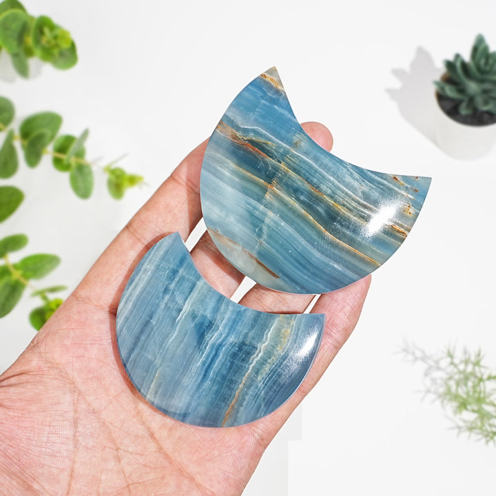 Natural Crystal Lemurian Aquatine Calcite Crescent Moon