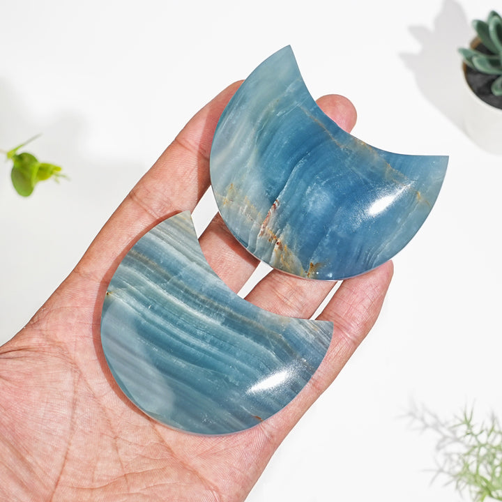 Natural Crystal Lemurian Aquatine Calcite Crescent Moon