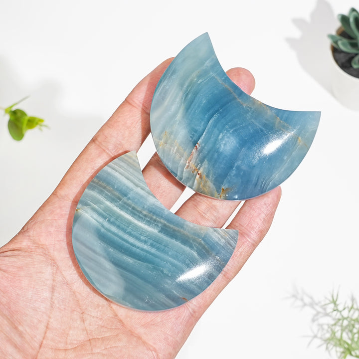Natural Crystal Lemurian Aquatine Calcite Crescent Moon