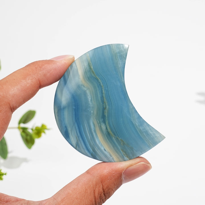 Natural Crystal Lemurian Aquatine Calcite Crescent Moon