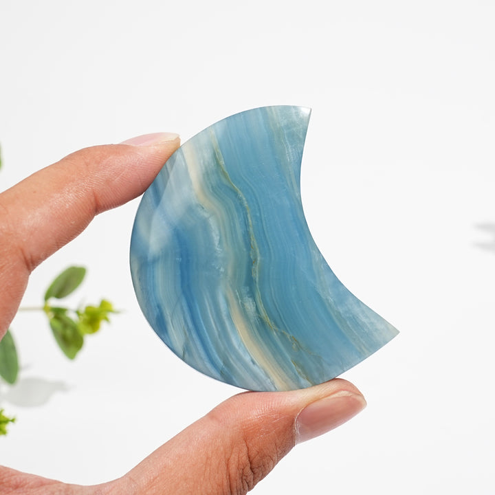 Natural Crystal Lemurian Aquatine Calcite Crescent Moon
