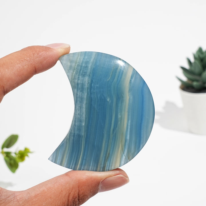 Natural Crystal Lemurian Aquatine Calcite Crescent Moon