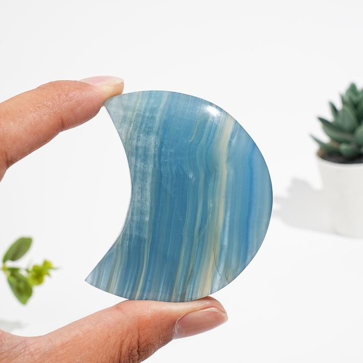Natural Crystal Lemurian Aquatine Calcite Crescent Moon
