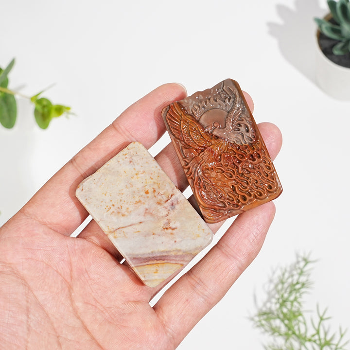 Natural Alashan Agate Phoenix Tablet Carving