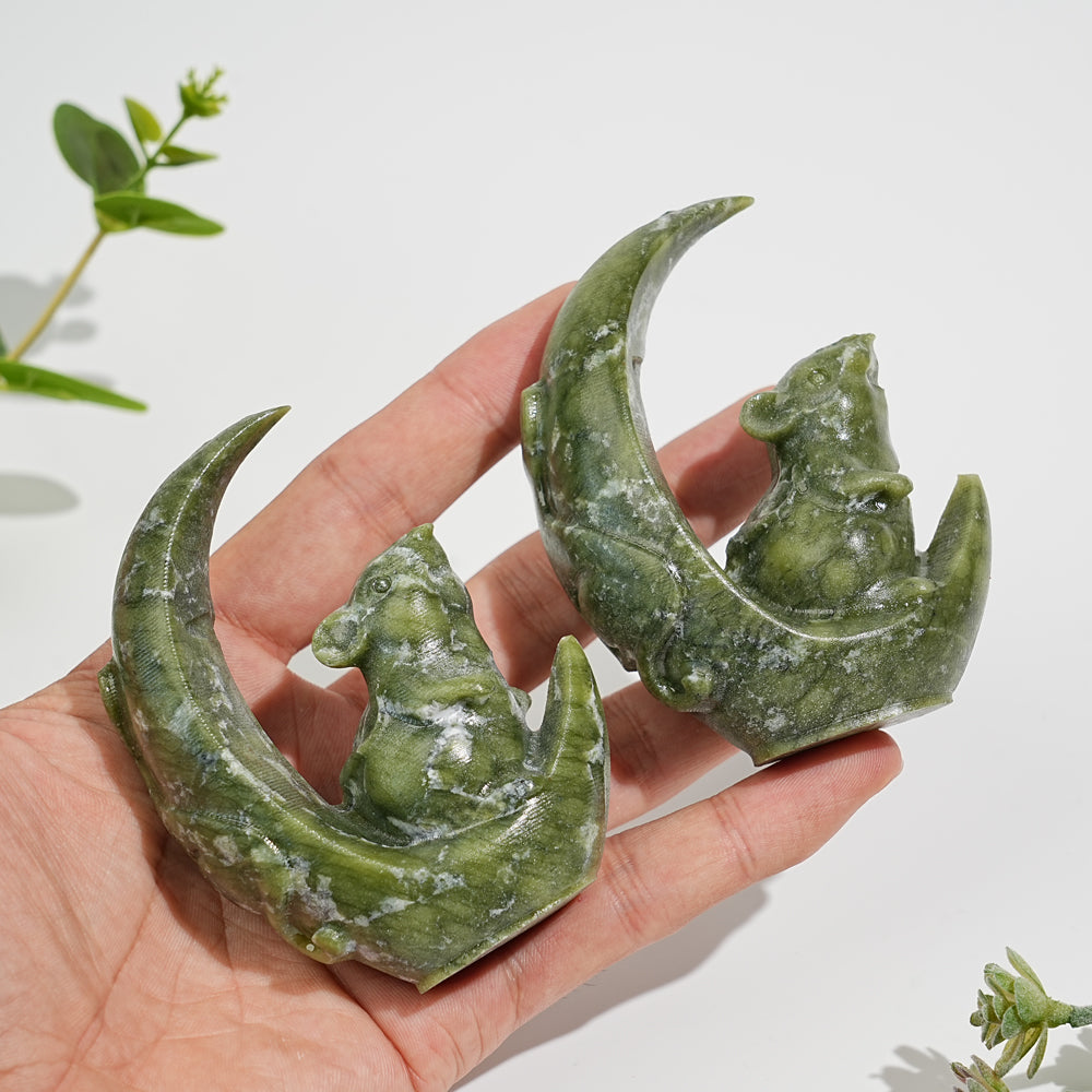 Natural Serpentine Crystal Carving Moon Rat
