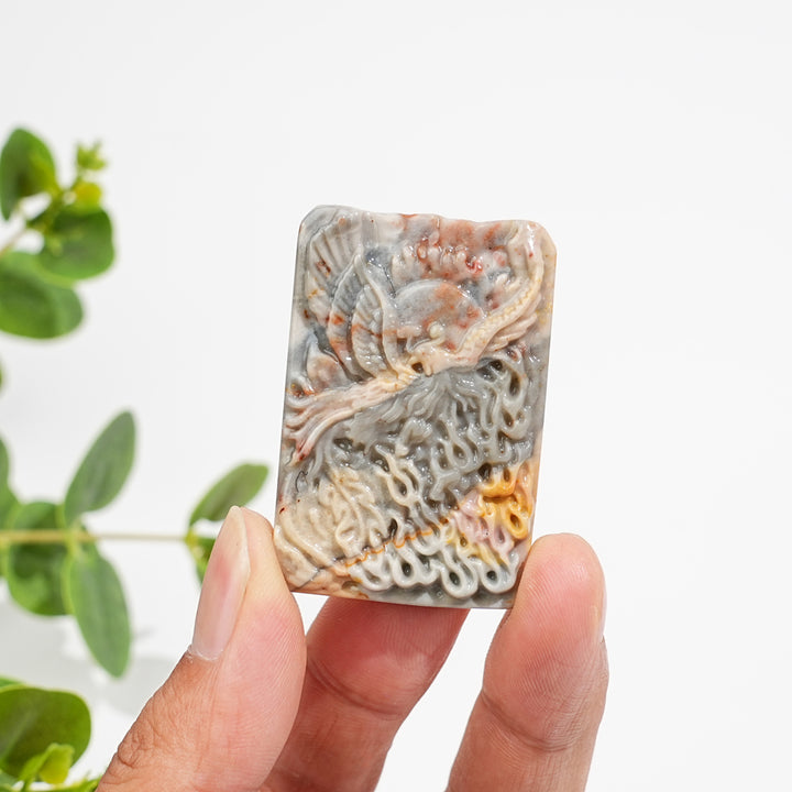 Natural Alashan Agate Phoenix Tablet Carving