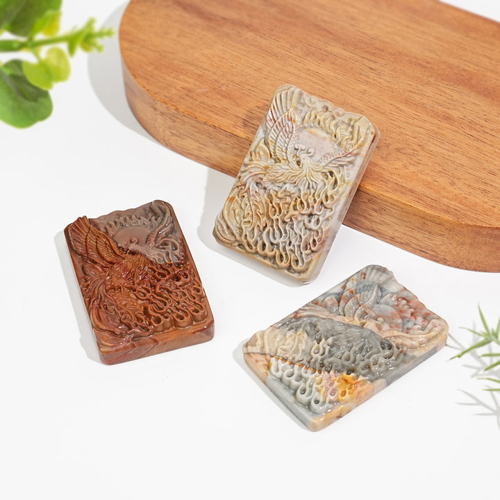 Natural Alashan Agate Phoenix Tablet Carving