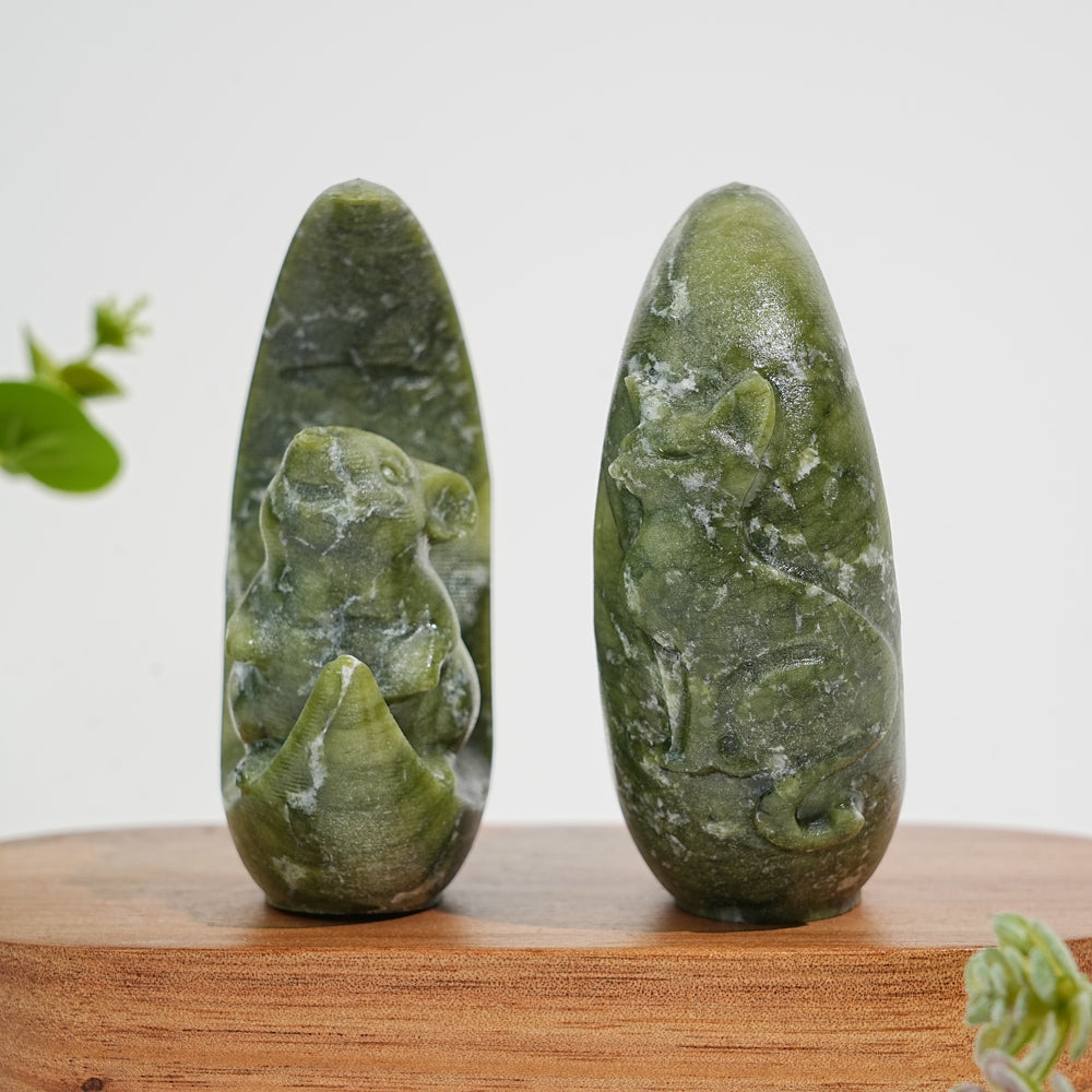 Natural Serpentine Crystal Carving Moon Rat