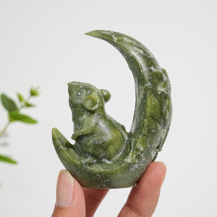 Natural Serpentine Crystal Carving Moon Rat