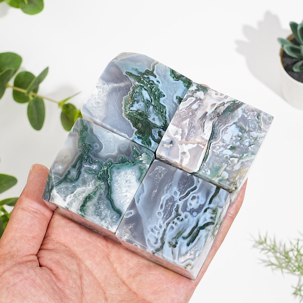 Natural Moss Agate Cube Block
