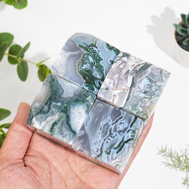 Natural Moss Agate Cube Block