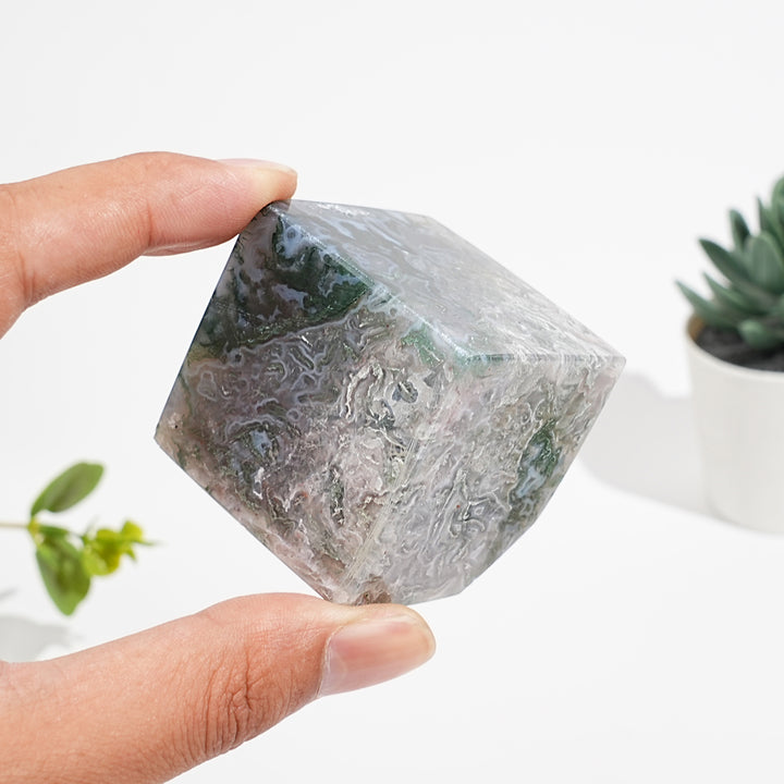 Natural Moss Agate Cube Block
