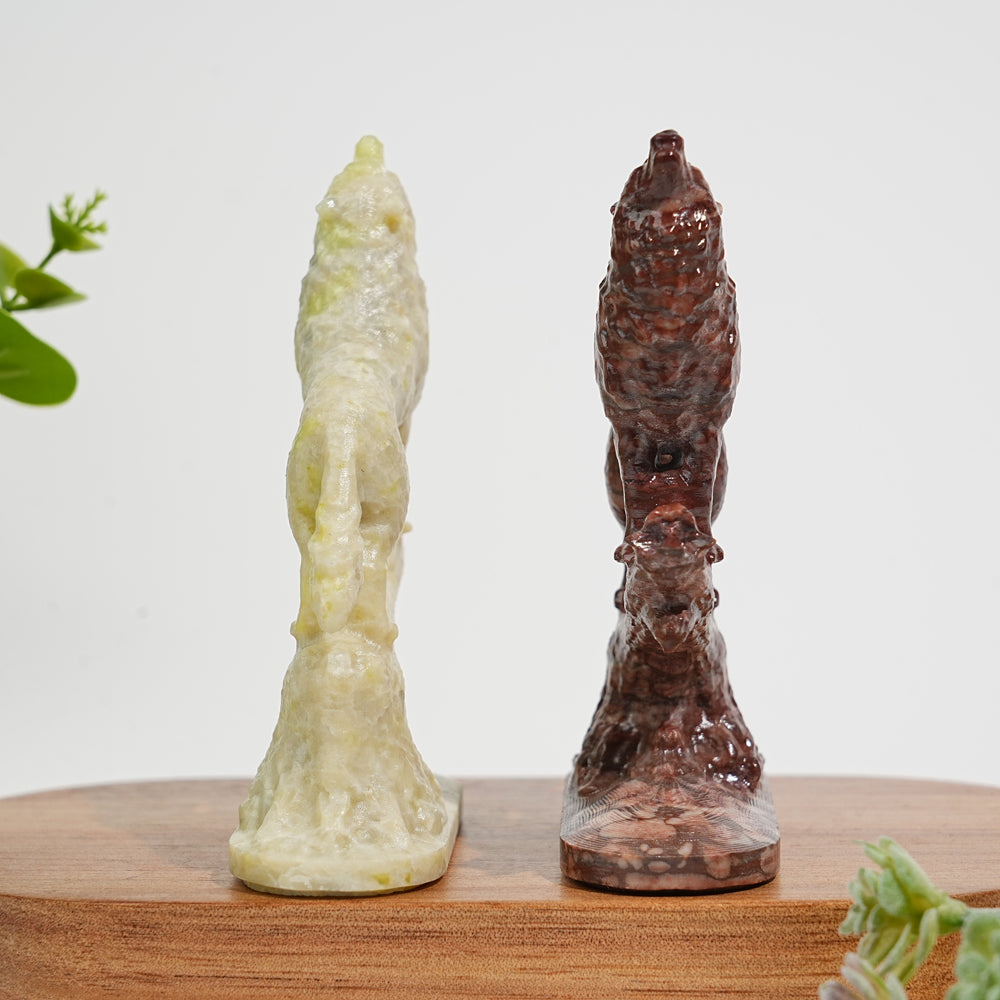 Natural Crystal Howling Wolf On Branch Carving