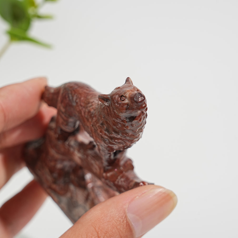 Natural Crystal Howling Wolf On Branch Carving