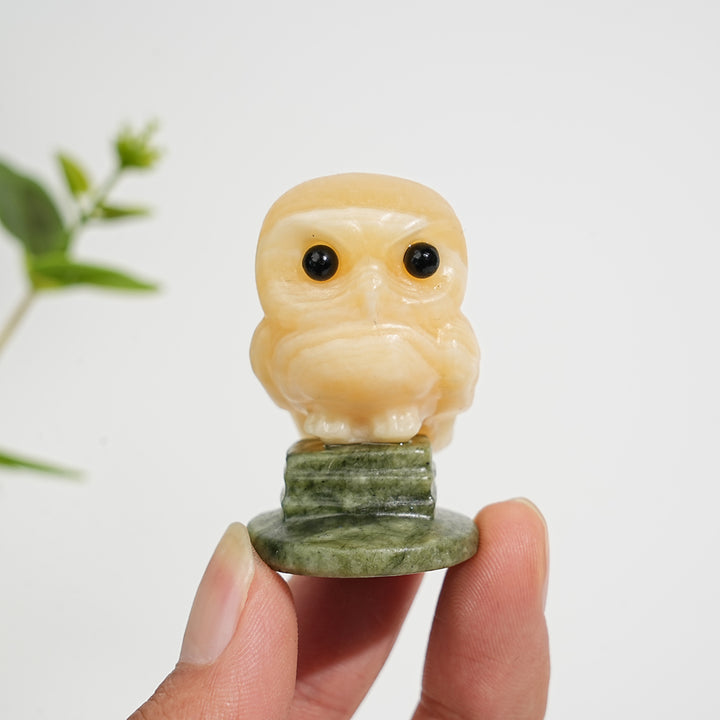 Natural Crystal Carving Owl On Serpentine Stand