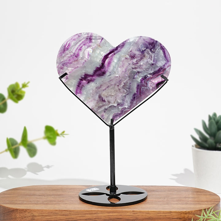 Unique,Natural Fluorite Heart With Stand