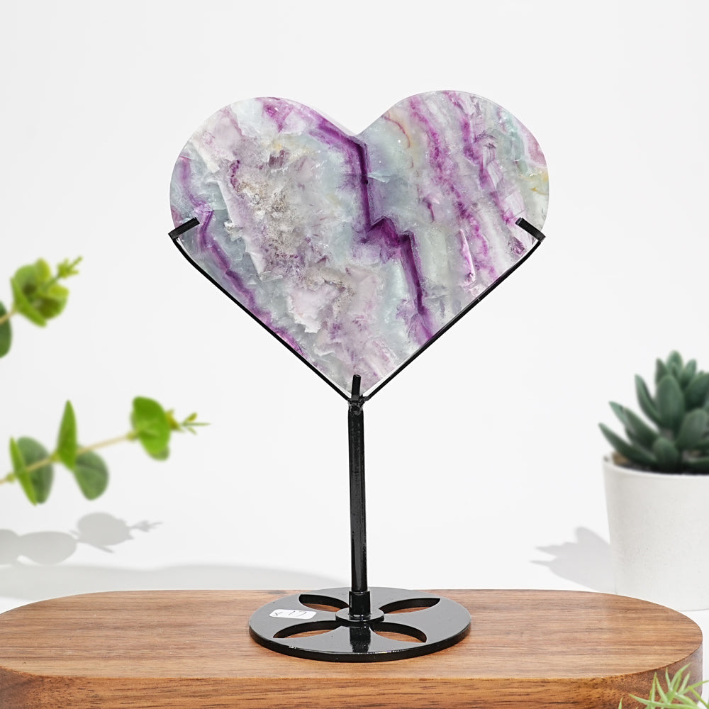 Unique,Natural Fluorite Heart With Stand